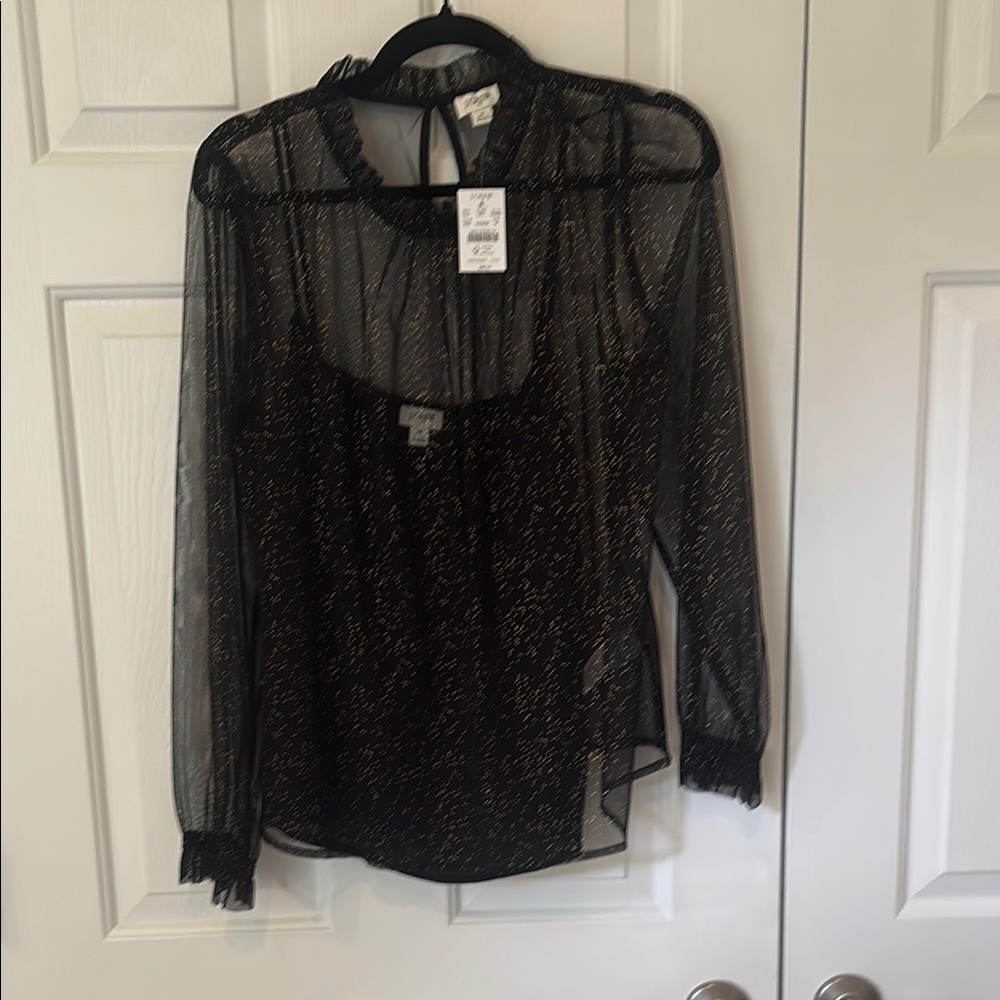 Elegant Black and Gold Sheer Women's Top brand new j crew size medium